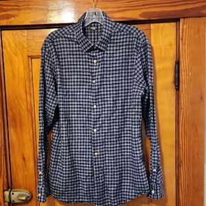 Faherty Reserve Men's Blue and White Checkered Shirt Large